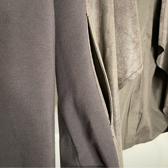 Edyson Maisha Ponte Faux Leather Jacket Womens Size XL Olive Open Drape Chic - Picture 7 of 8